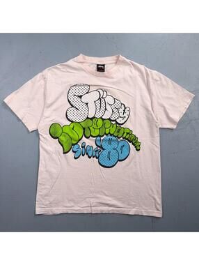 Vintage Stussy Shirt Mens L International Graphic Since 80 Pink Y2K Skater